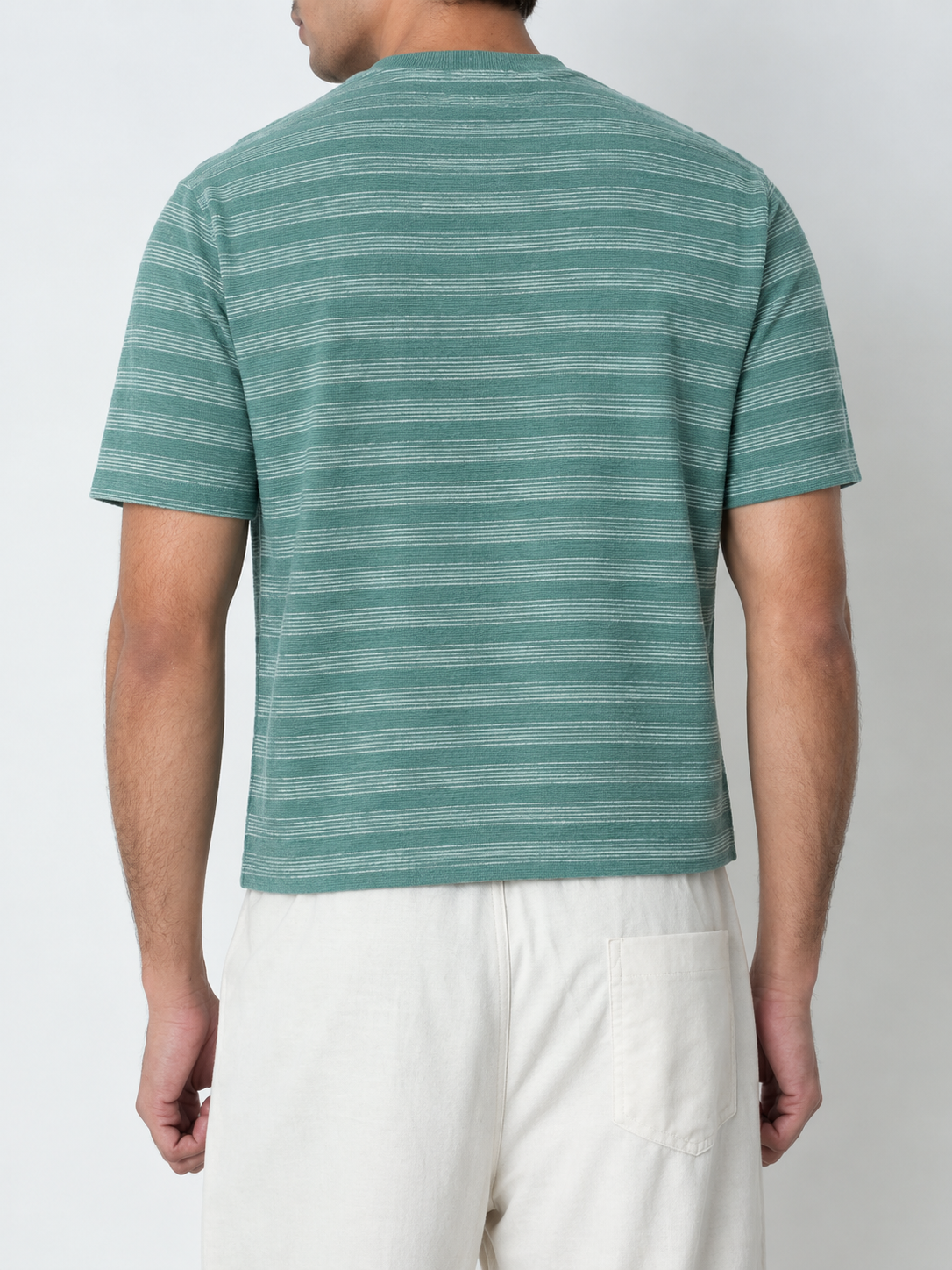 Sage Green Textured Striped Premium Oversized T-Shirt