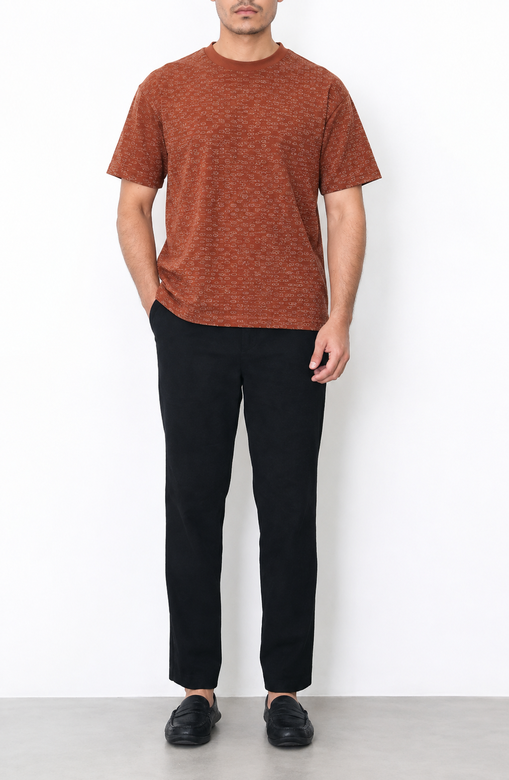 Rust Brown Textured Crew Neck T-Shirt