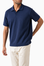 Navy Textured Knit Polo