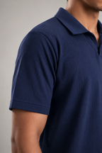 Navy Textured Knit Polo