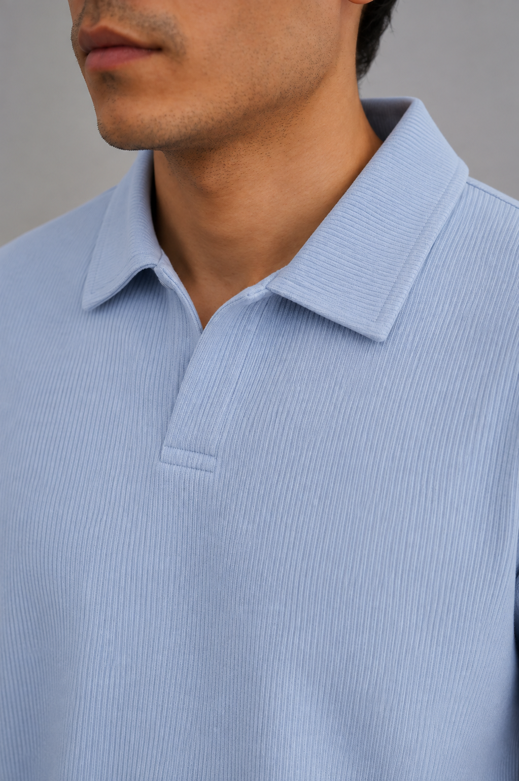 Powder Blue Textured Knit Polo