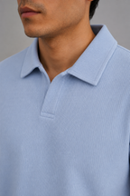 Powder Blue Textured Knit Polo