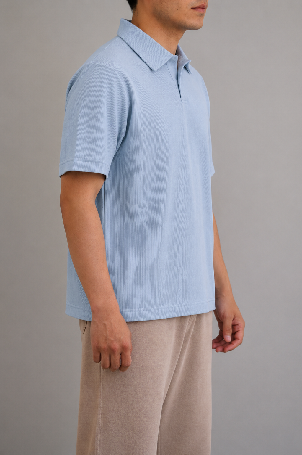 Powder Blue Textured Knit Polo