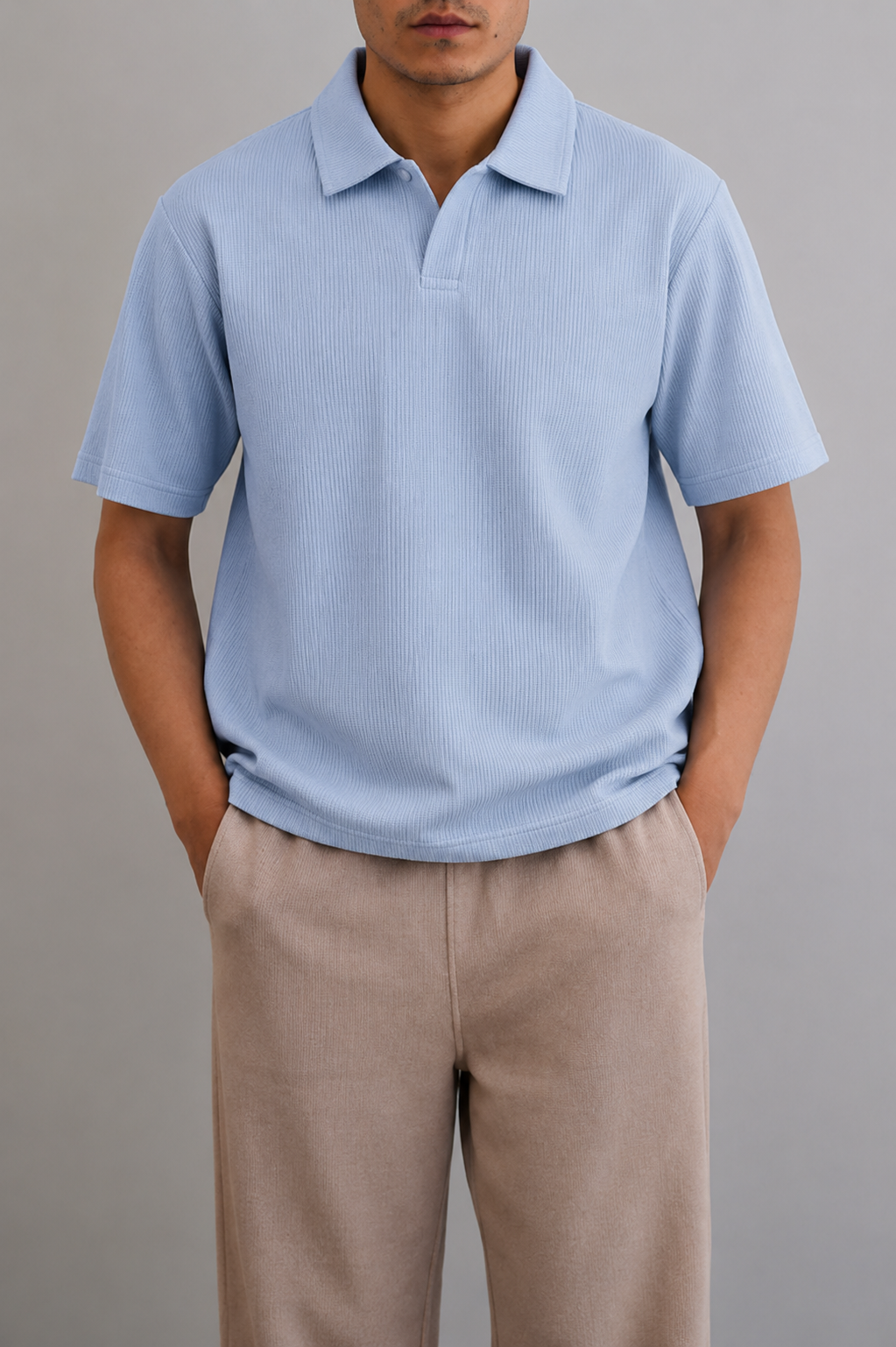 Powder Blue Textured Knit Polo