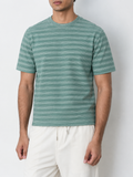 Sage Green Textured Striped Premium Oversized T-Shirt