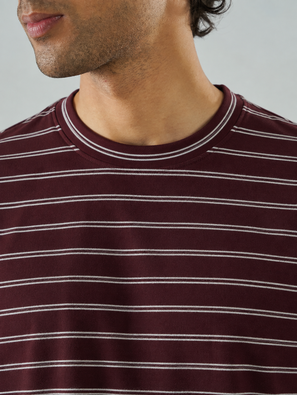 Maroon Fine Stripe Crew Neck T-Shirt