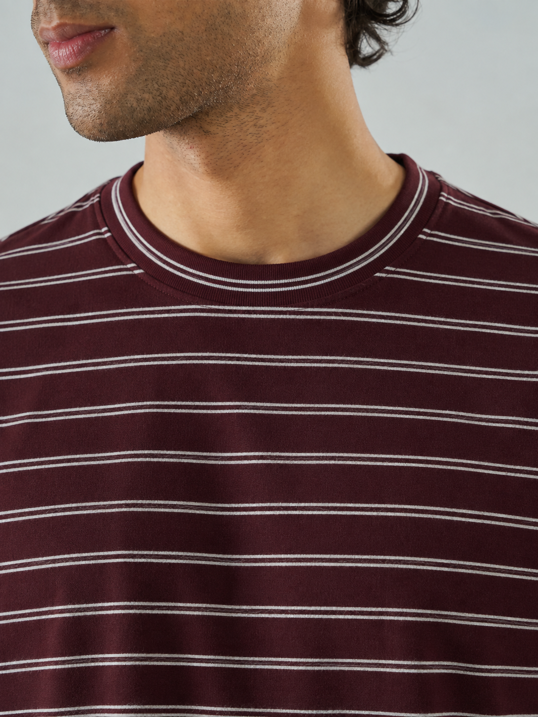 Maroon Fine Stripe Crew Neck T-Shirt