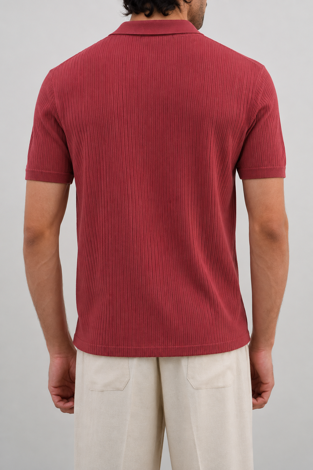 Brick Red Textured Knit Polo