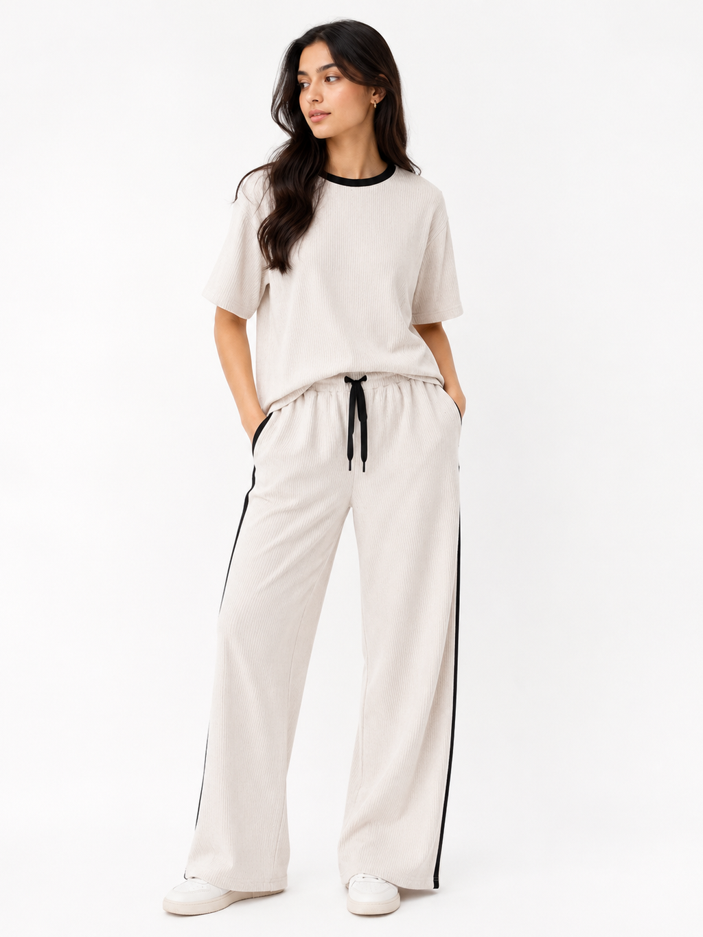 Classic Ivory Black Stripe Cord Set