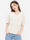 Ivory Textured V-Neck Tee