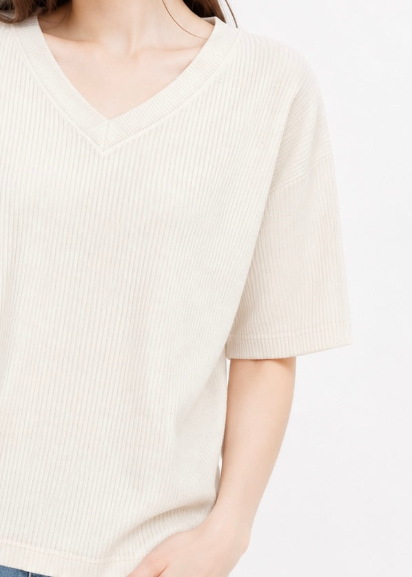 Ivory Textured V-Neck Tee