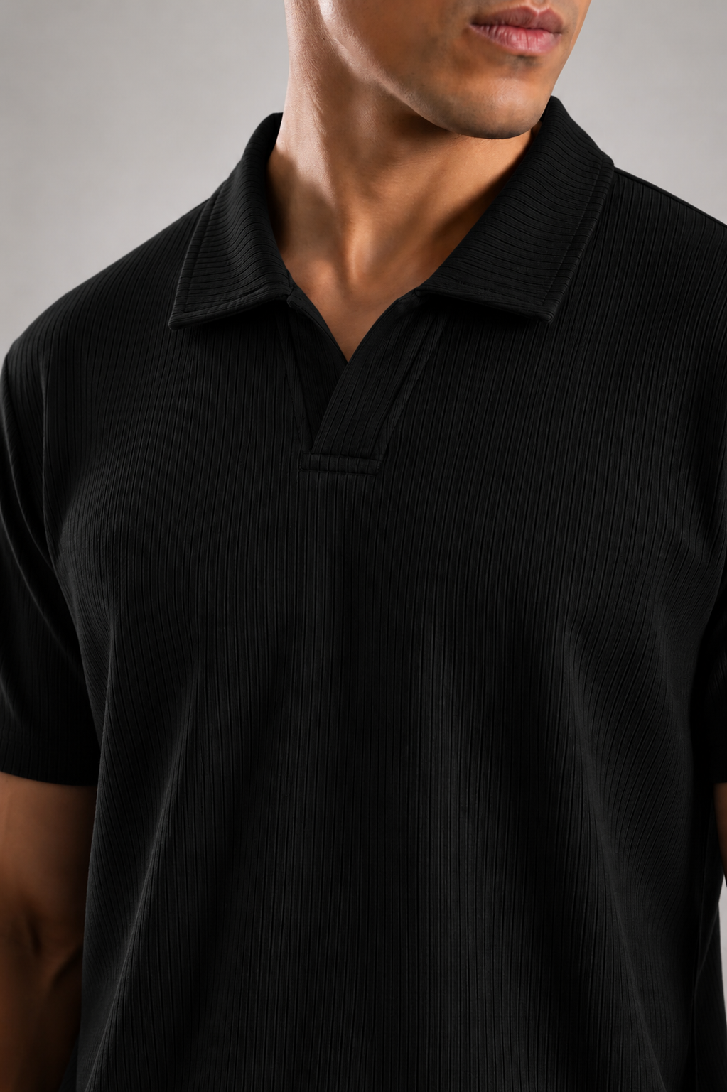 Black Textured Knit Polo
