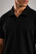 Black Textured Knit Polo