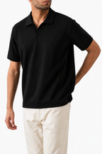 Black Textured Knit Polo