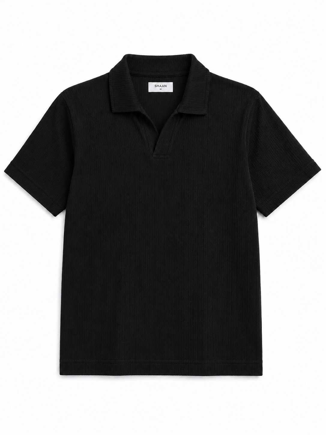 Black Textured Knit Polo