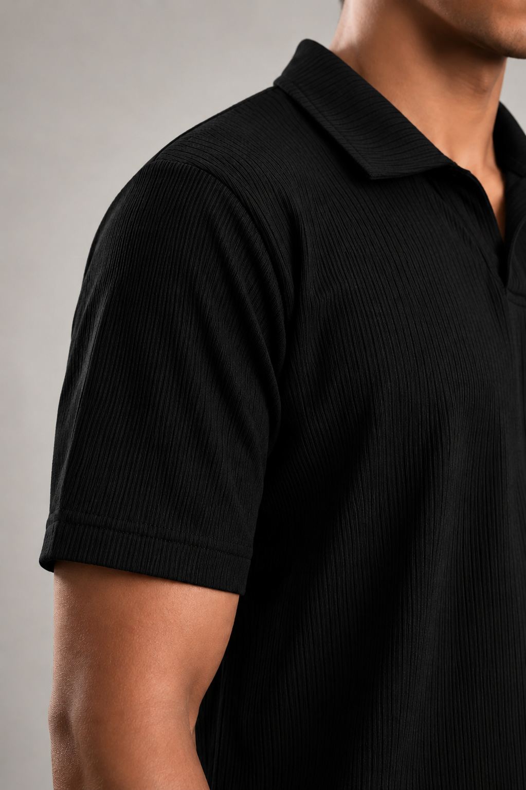 Black Textured Knit Polo