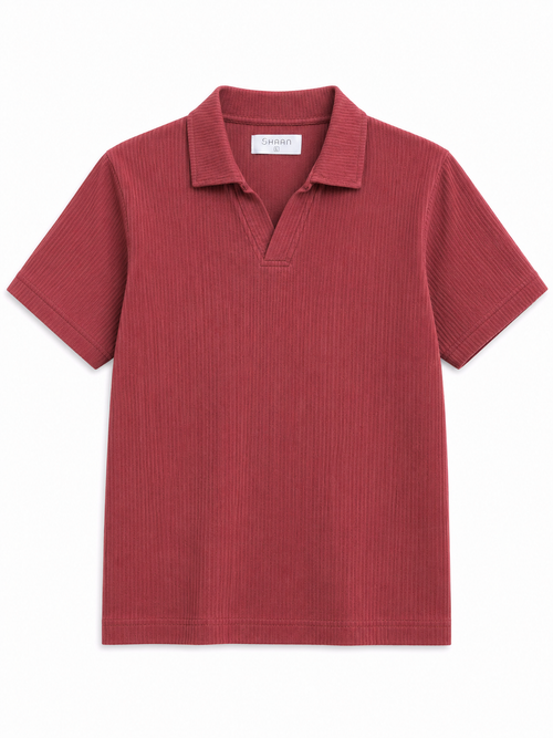 Brick Red Textured Knit Polo