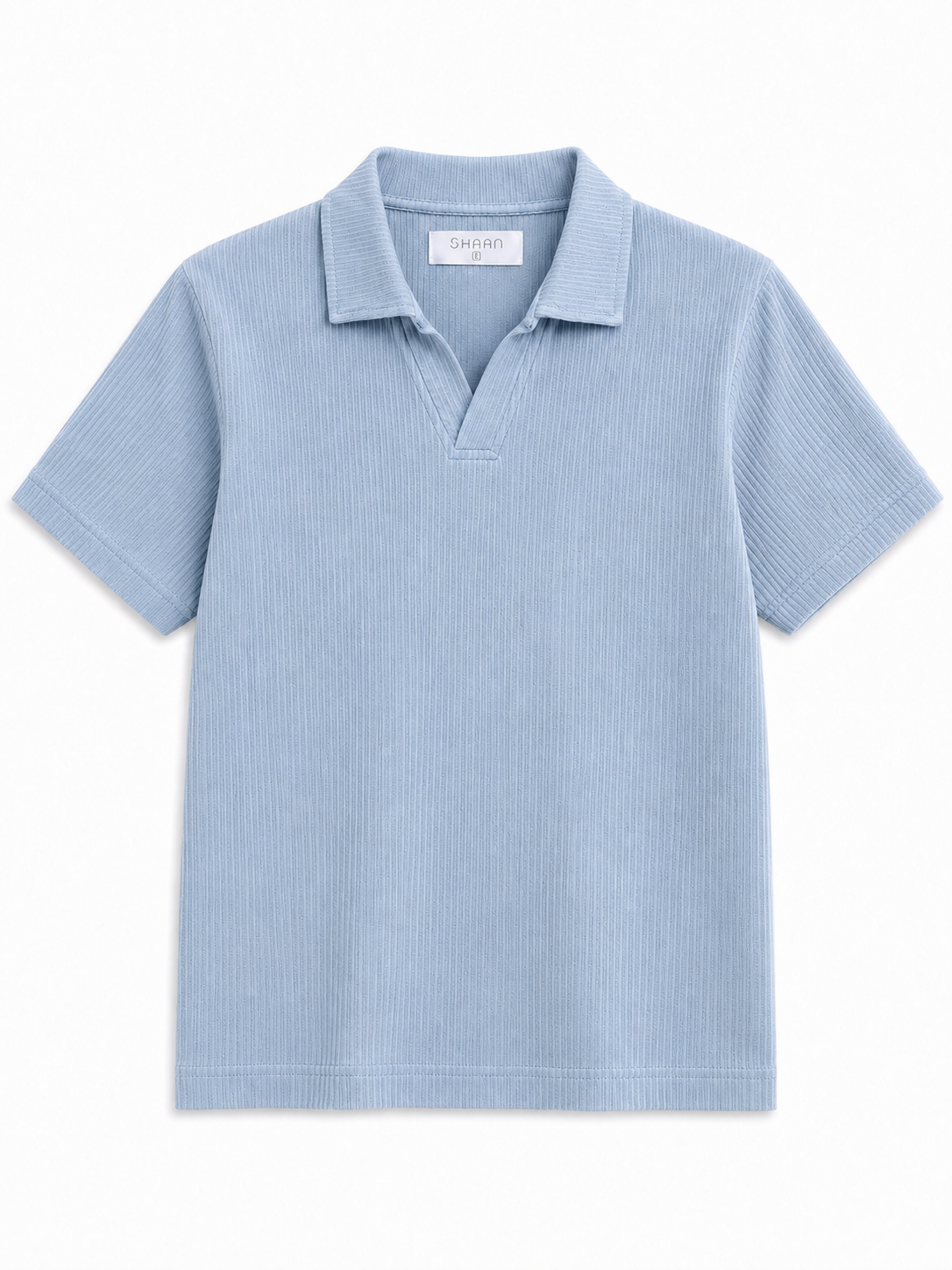 Powder Blue Textured Knit Polo
