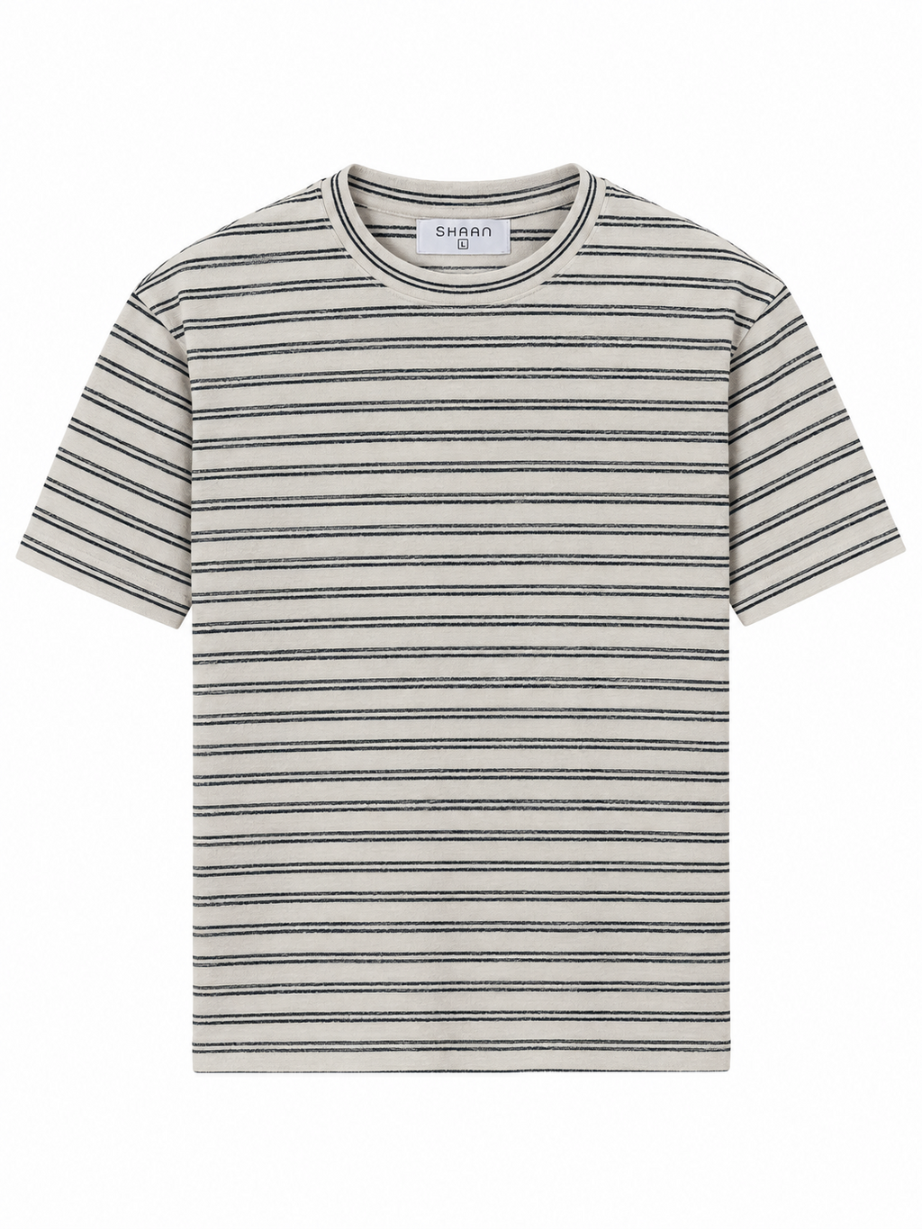 Cream Fine Stripe Crew Neck T-Shirt
