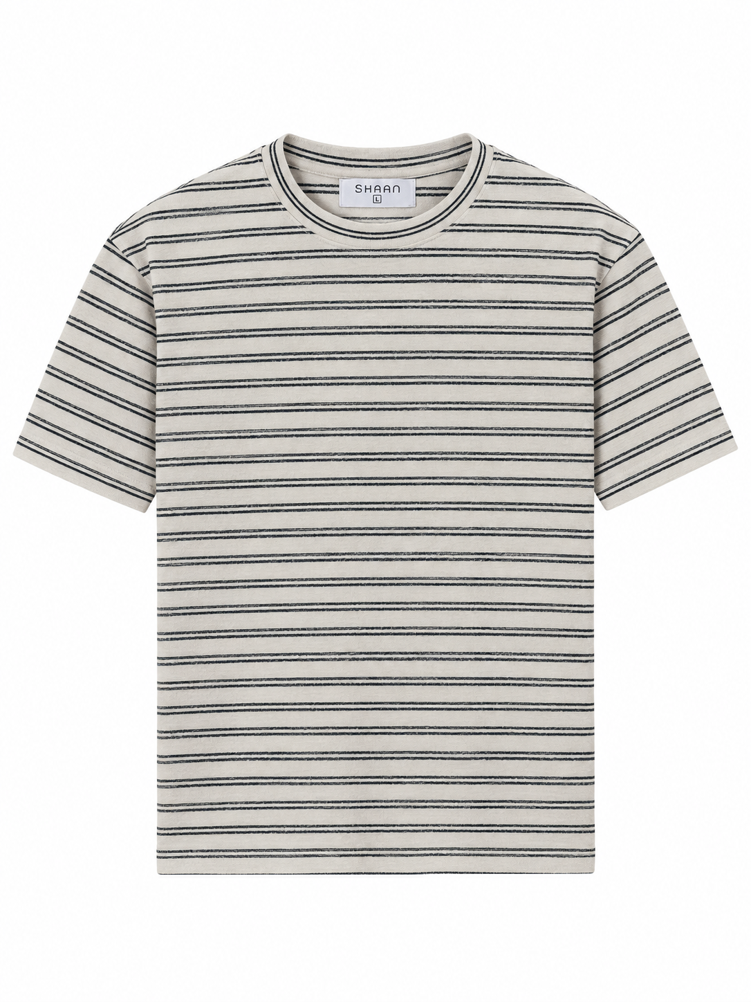Cream Fine Stripe Crew Neck T-Shirt