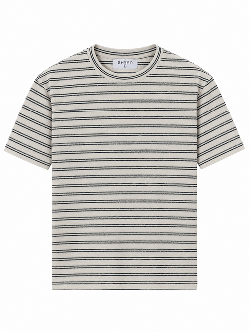 Cream Fine Stripe Crew Neck T-Shirt