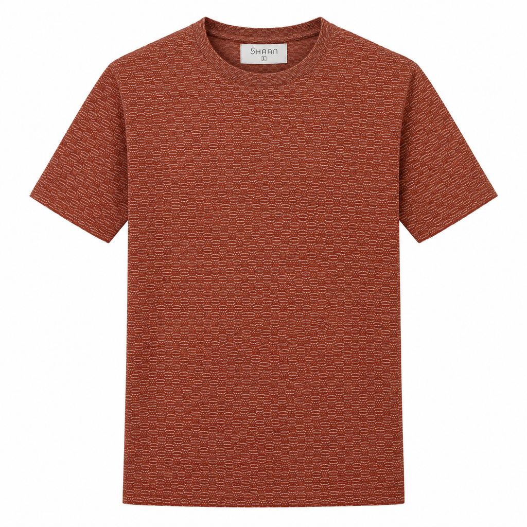 Rust Brown Textured Crew Neck T-Shirt