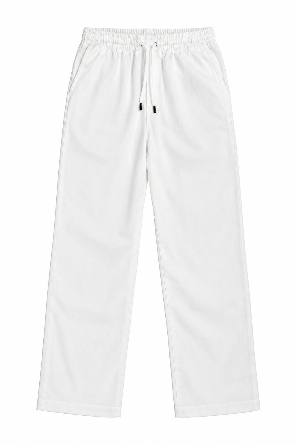 Relaxed Fit Cotton Drawstring White Trousers