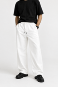 Relaxed Fit Cotton Drawstring White Trousers