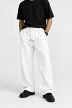 Relaxed Fit Cotton Drawstring White Trousers