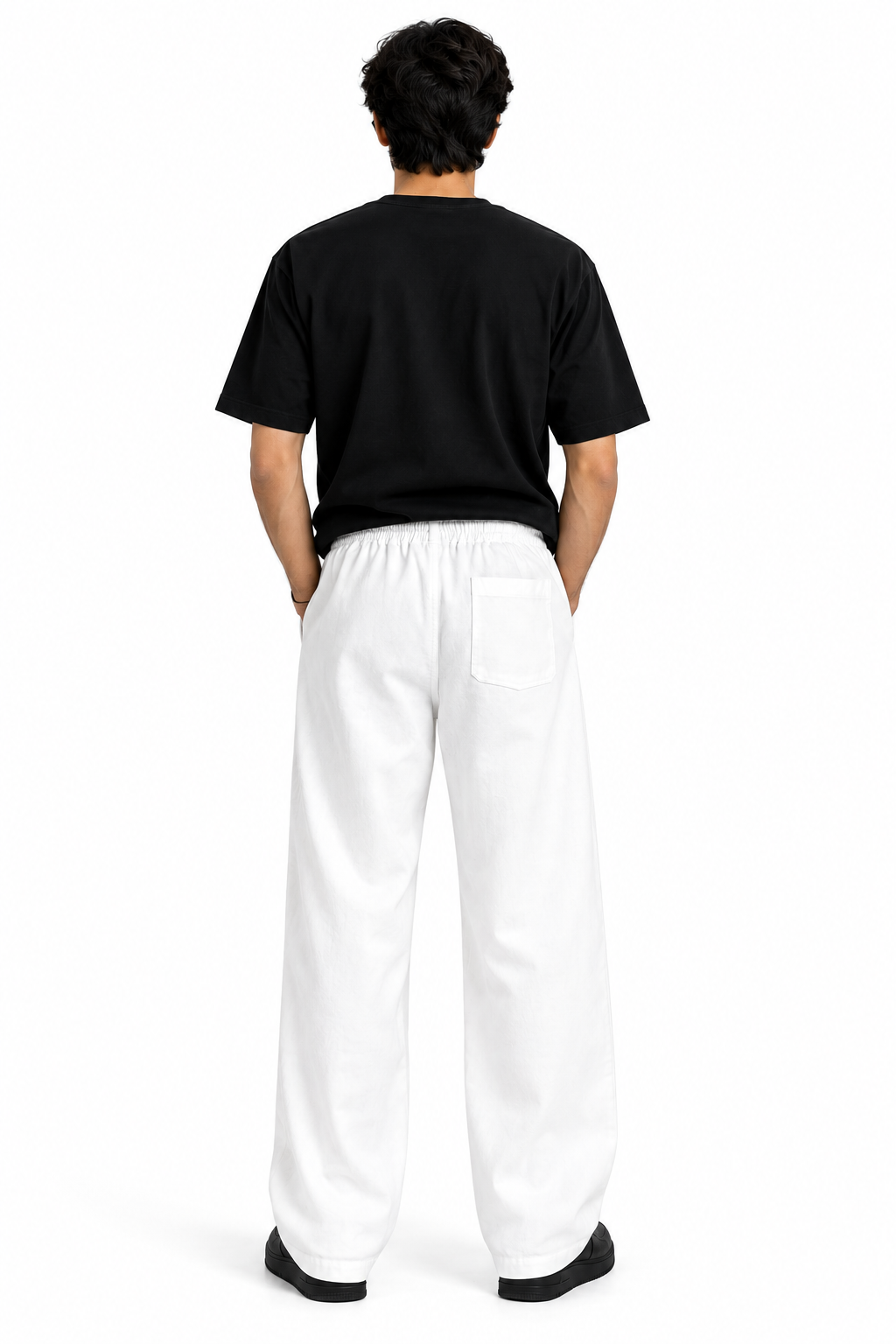 Relaxed Fit Cotton Drawstring White Trousers