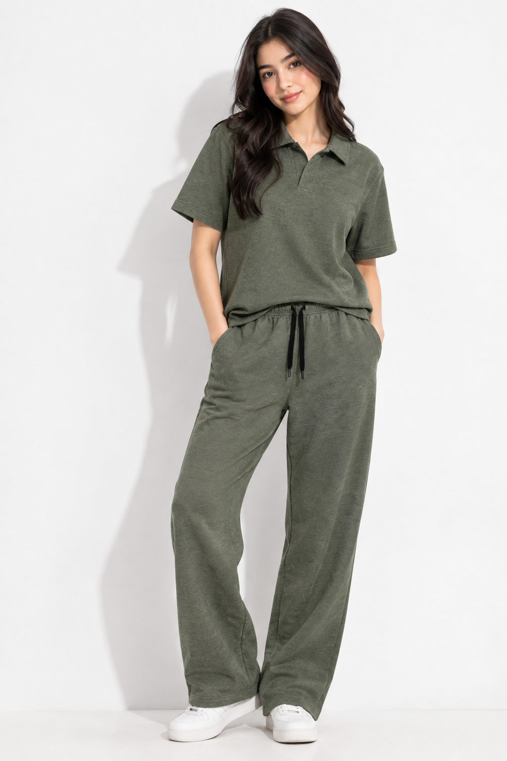 Women’s Olive Green Textured Cord Set