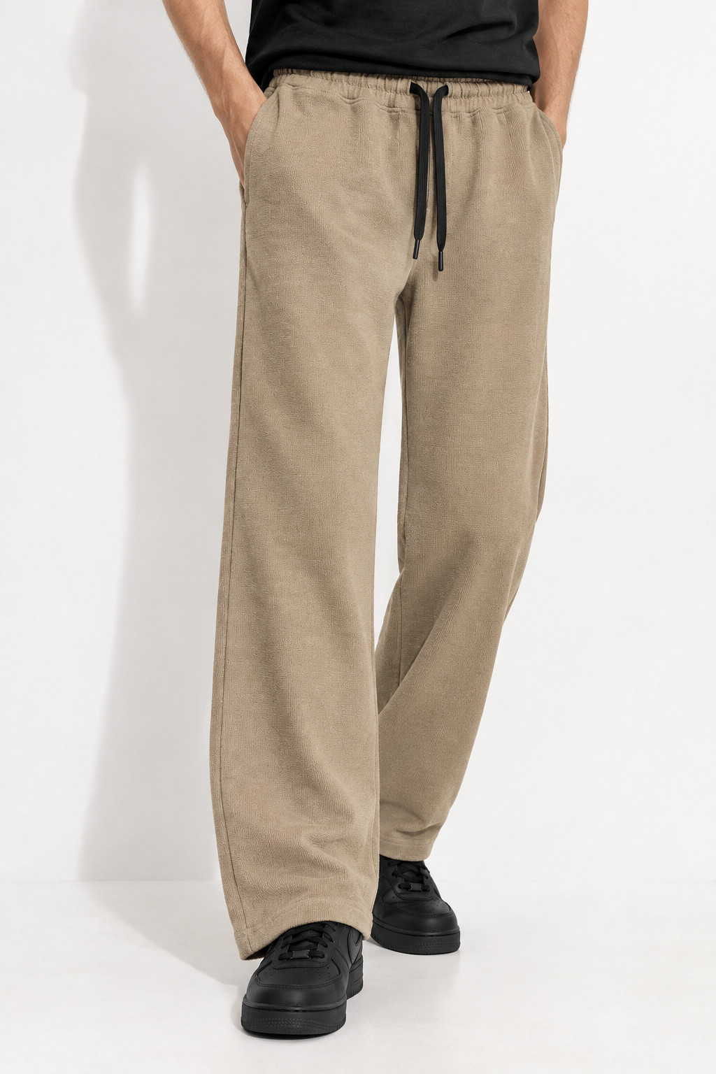 HUMUS Relaxed Fit Textured Wide-Leg Sweatpants