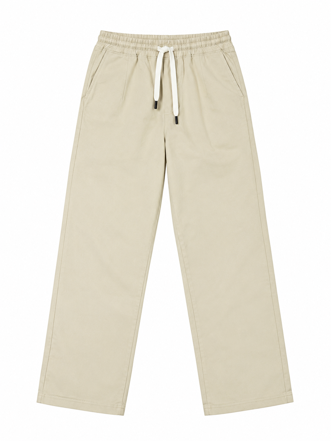 Relaxed Fit Cotton Drawstring Cream Beige Trousers