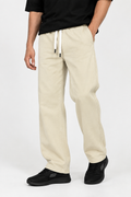 Relaxed Fit Cotton Drawstring Cream Beige Trousers