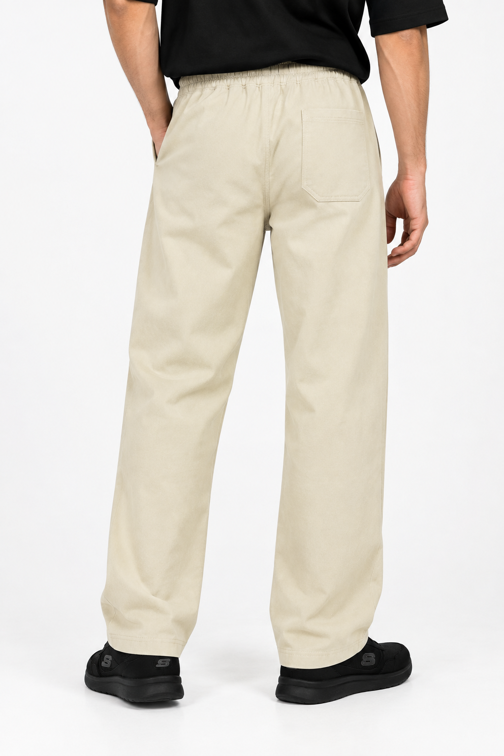 Relaxed Fit Cotton Drawstring Cream Beige Trousers