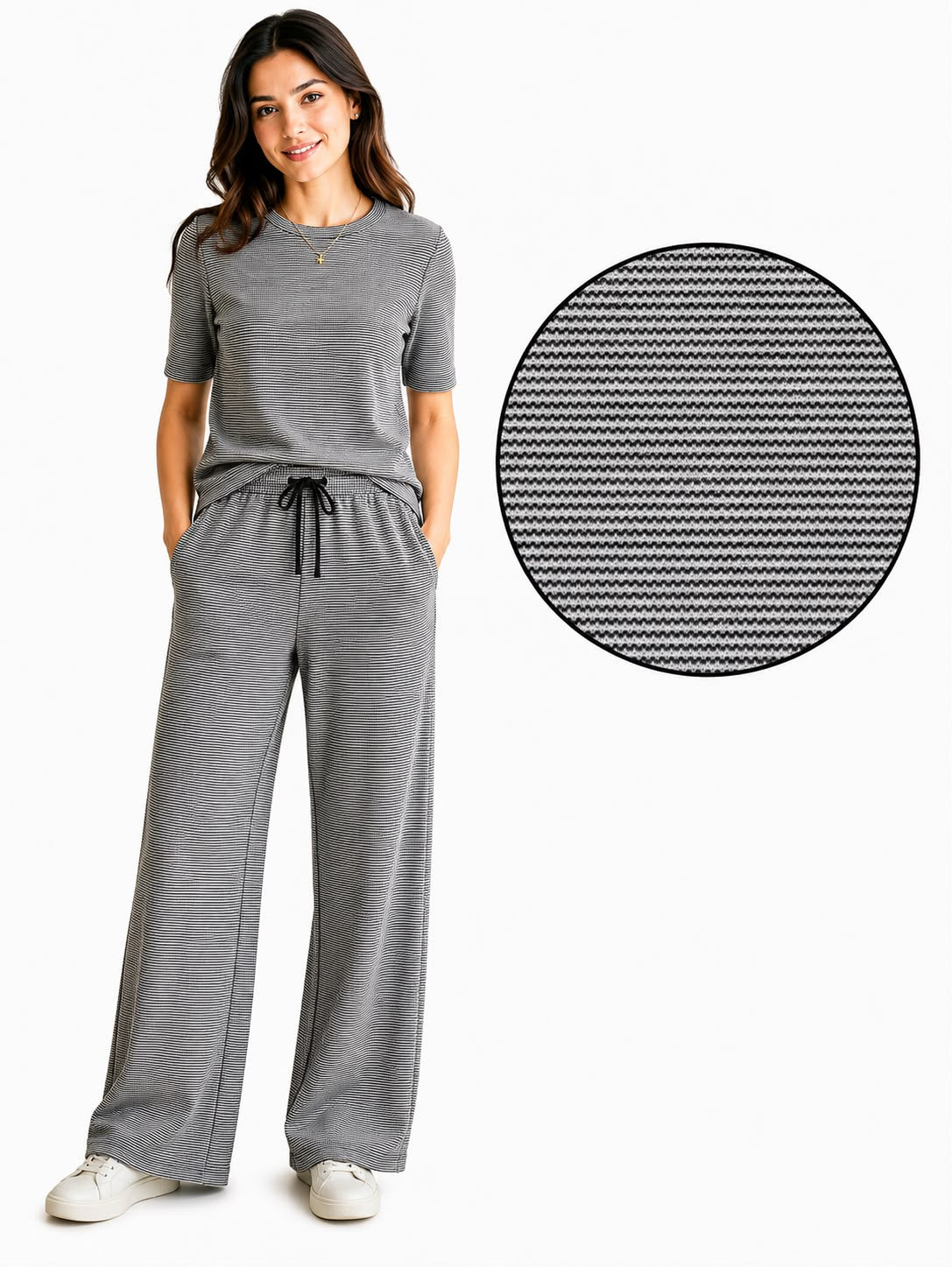 Black & White Premium Striped Lounge Co-ord Set