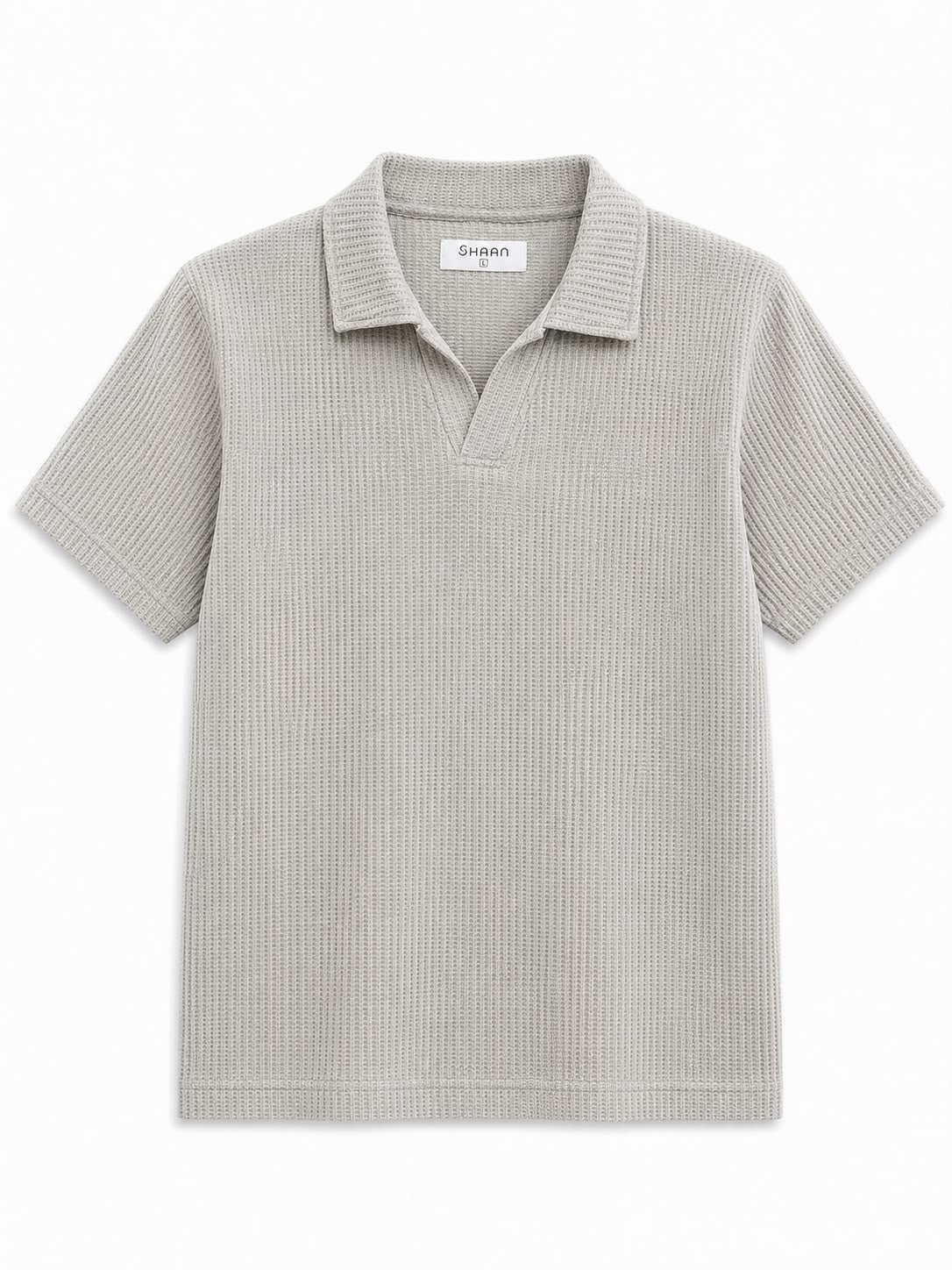 Light Grey Textured Knit Polo