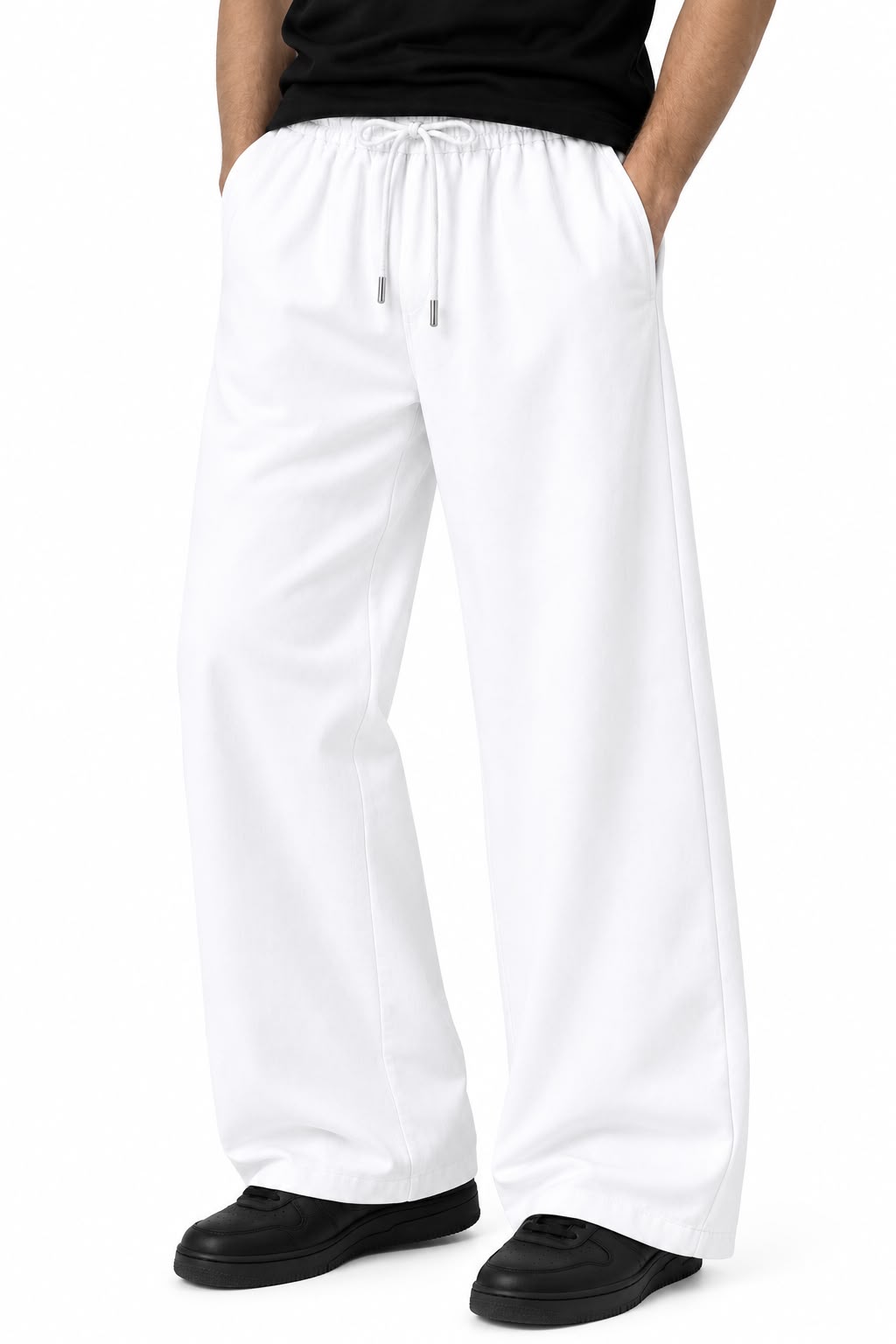 Men’s White Relaxed Fit Micro Drawstring Trouser
