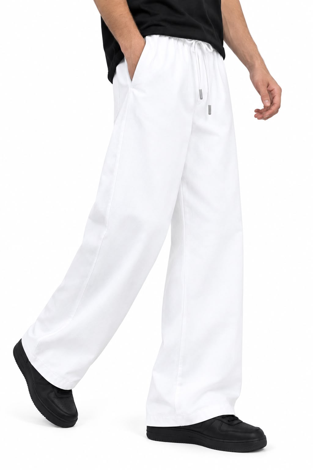 Men’s White Relaxed Fit Micro Drawstring Trouser