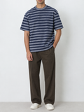 Navy Textured Striped Premium Oversized T-Shirt