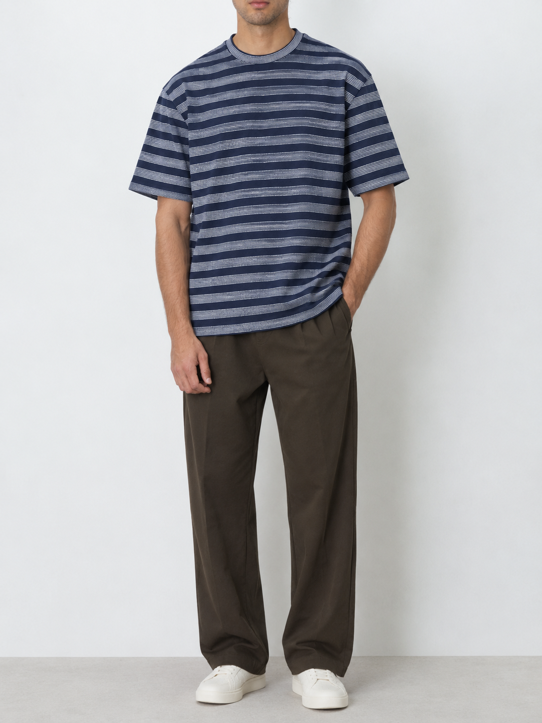 Navy Textured Striped Premium Oversized T-Shirt