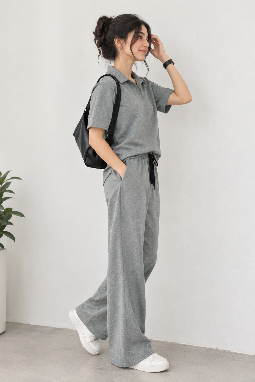 Women’s Gray Textured Cord Set