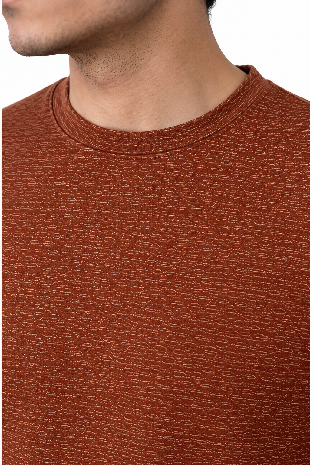 Rust Brown Textured Crew Neck T-Shirt