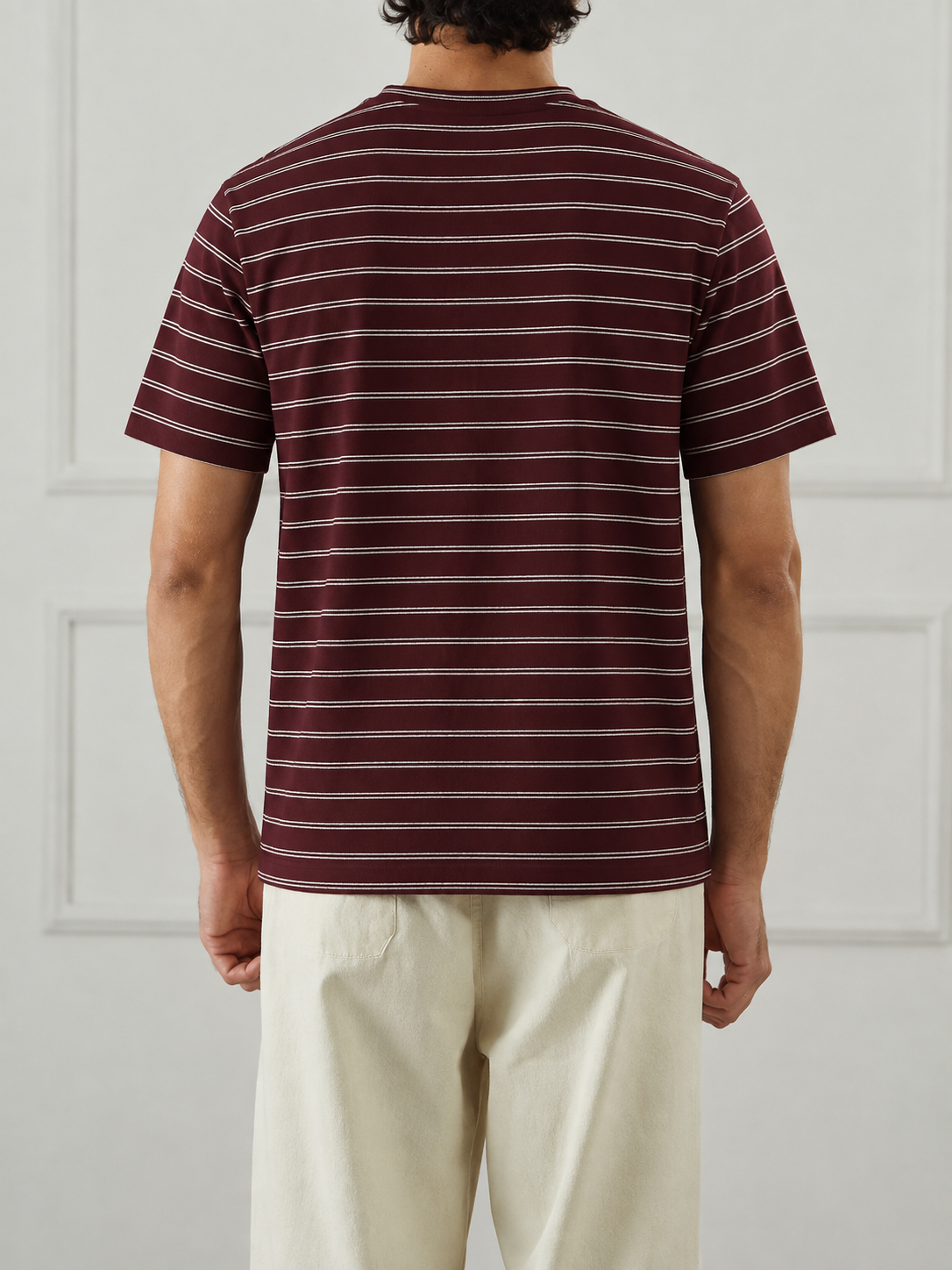 Maroon Fine Stripe Crew Neck T-Shirt